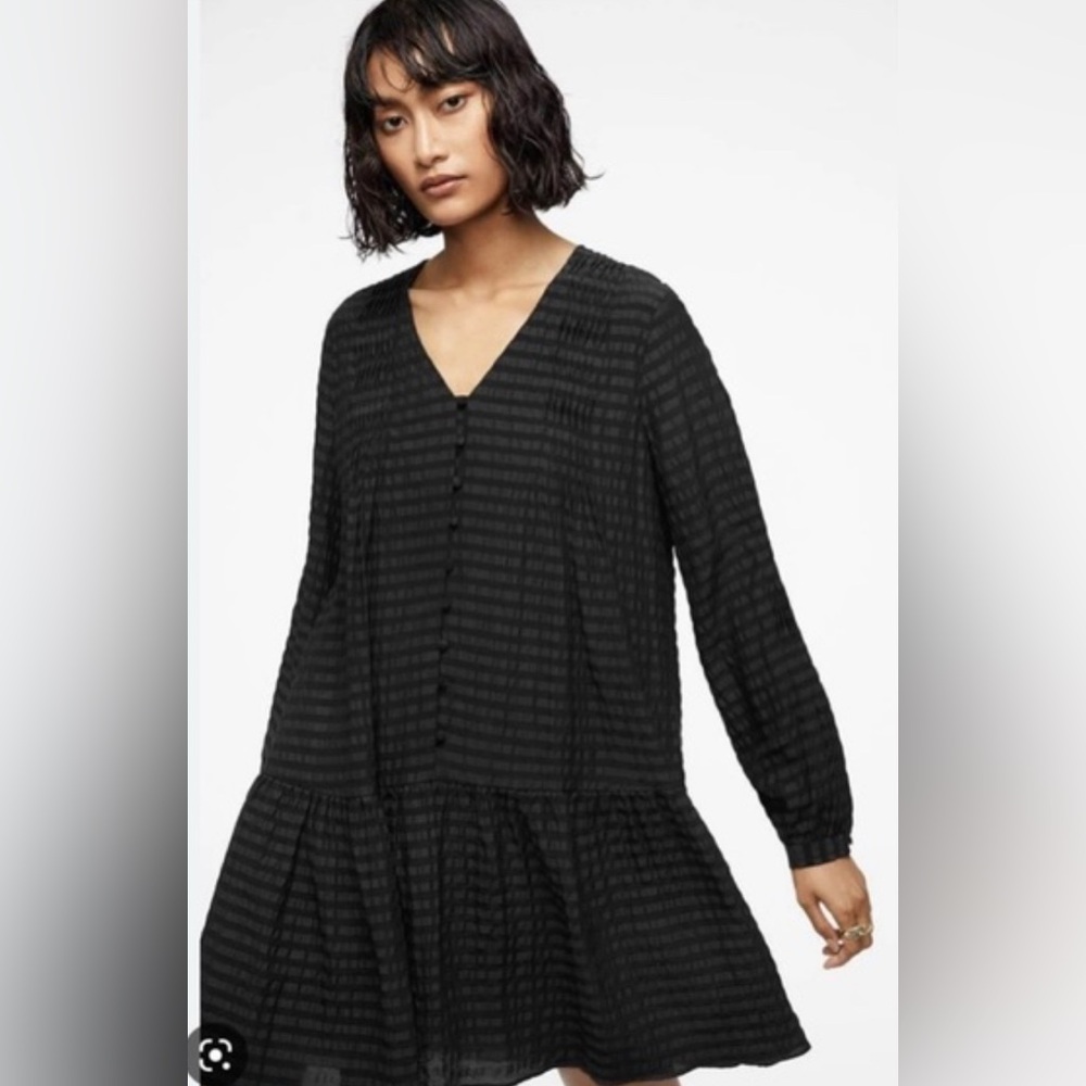 Anine Bing Black‎ Camila Silk and Cotton V-Neck Dress